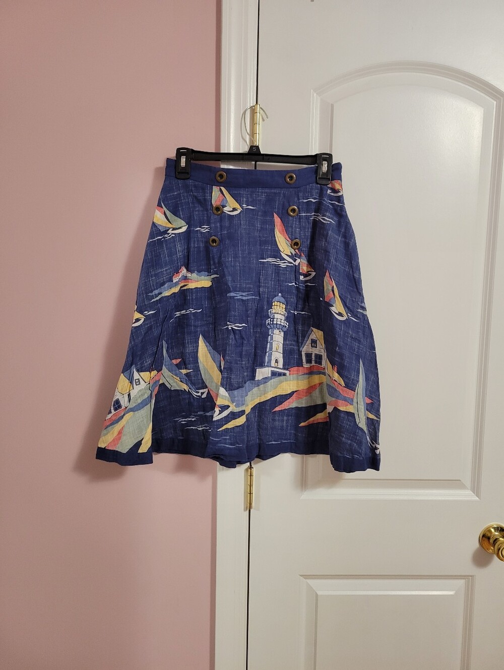 Womens Anthropologie Odille Nautical Lighthouse & Sailboat Print A-Line Skirt- 2